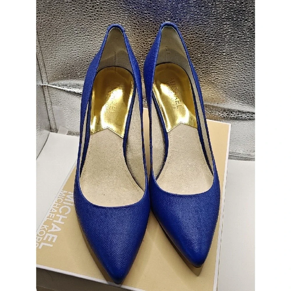 Michael Kors Women Pumps Size 8 M Flex Mid Cobalt Blue Saffiano Leather